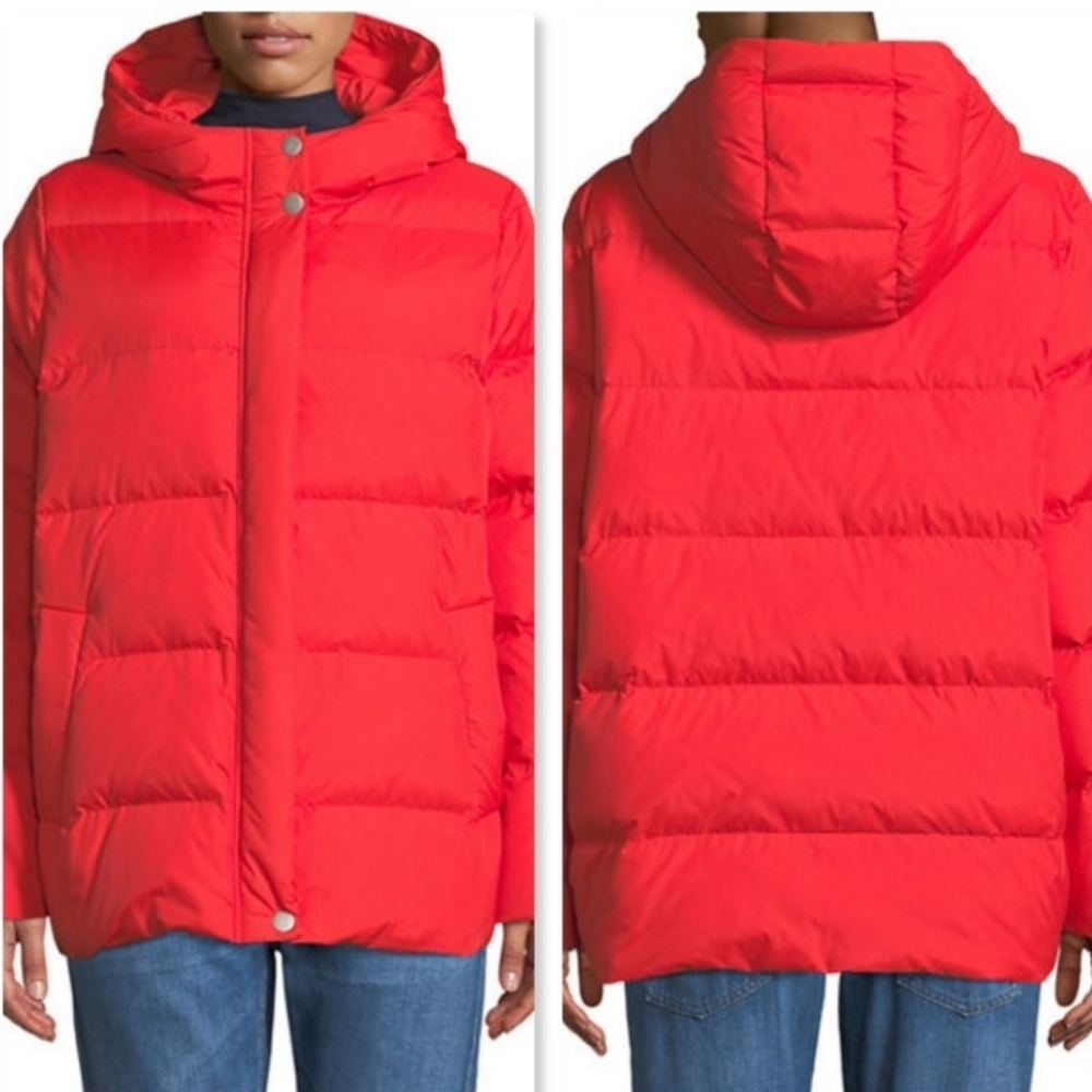 Eileen Fisher Quilted Down Puffer Jacket Coat Size Small Rust Orange
